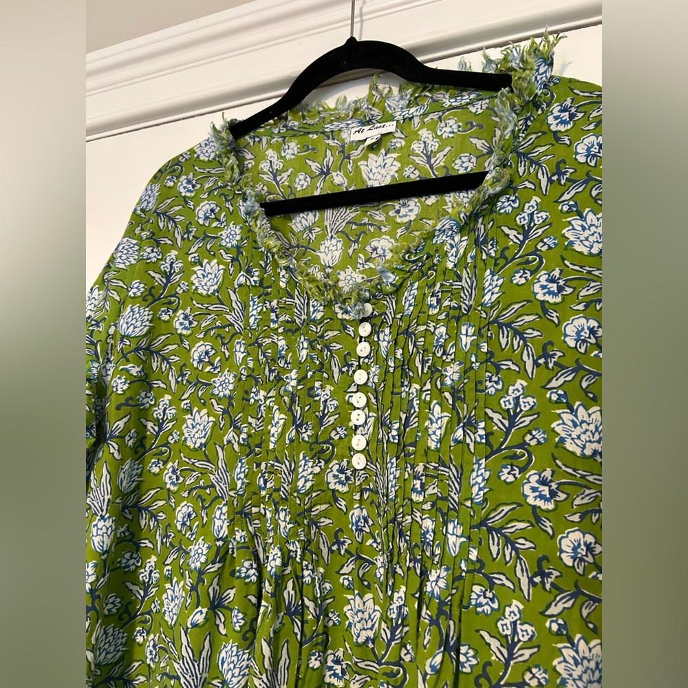 At Last Cotton Annabel Floral Green Blue Maxi Dress UK 24 (US XXL) - Picture 6 of 9